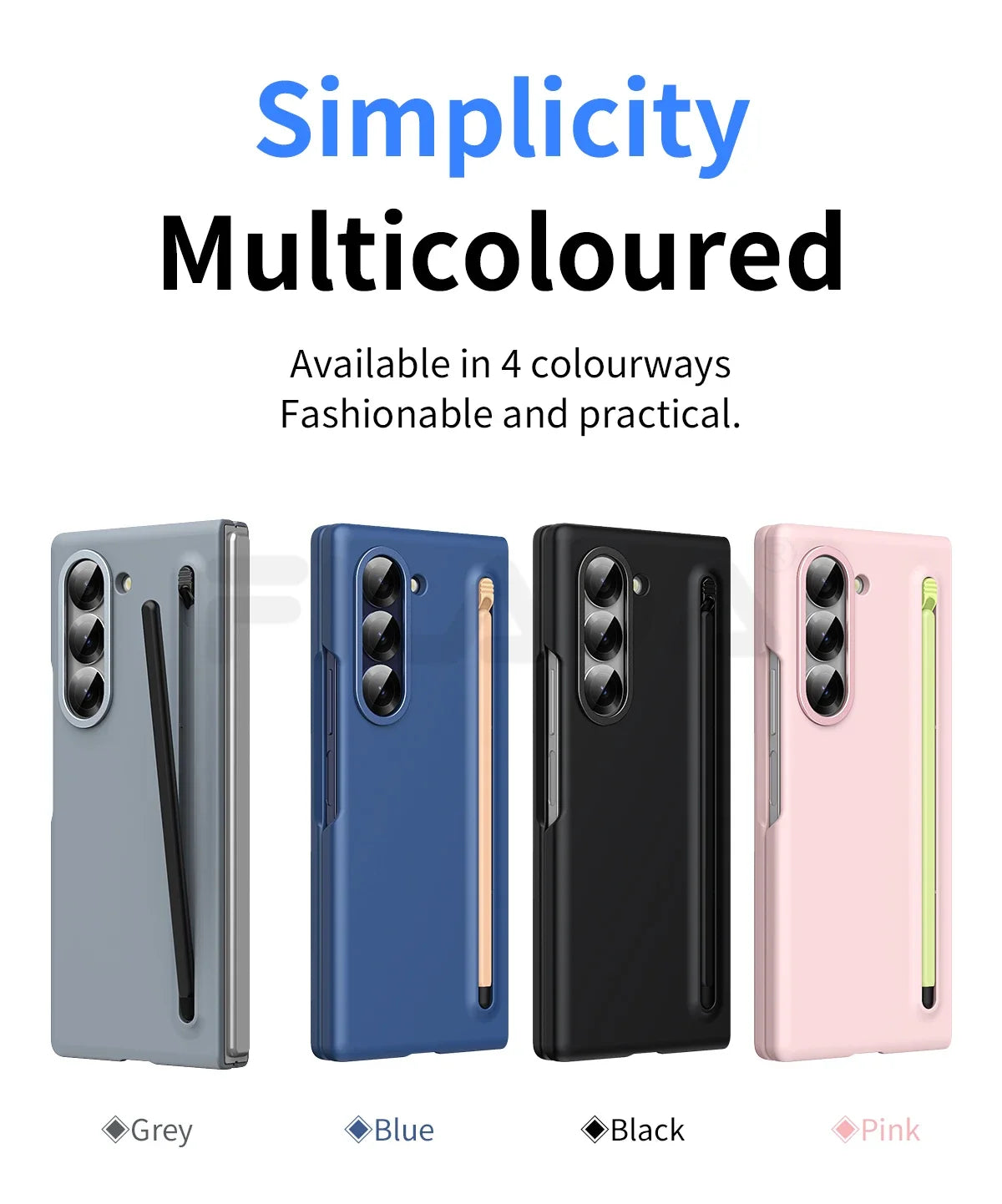 For Samsung Galaxy Z Fold 6 5 4 3 Case Color Skin Friendly Matte Elastic Pen Optional with Tempered Film Shockproof Hard Cover