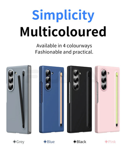For Samsung Galaxy Z Fold 6 5 4 3 Case Color Skin Friendly Matte Elastic Pen Optional with Tempered Film Shockproof Hard Cover