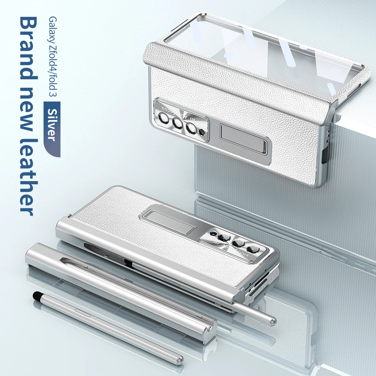 Coque With S Pen Plating Leather Case For Samsung Galaxy Z Fold 7 6 5 4 360 Full Protection Tempered Glass Kickstand Phone Cover