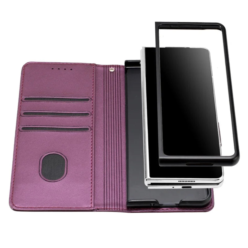 Luxury Magnetic Leather Wallet Card Phone Case for Samsung Galaxy Z Fold 6 5 4 3 Fold6 Fold5 Flip Purse Holder Cover Back Bag
