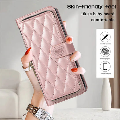 Crossbody Lanyard Zip Leather Wallet Card Phone Case for Samsung Galaxy Z Fold 7 6 5 4 3 Luxury Wrist Rope Flip Stand Cover Bag