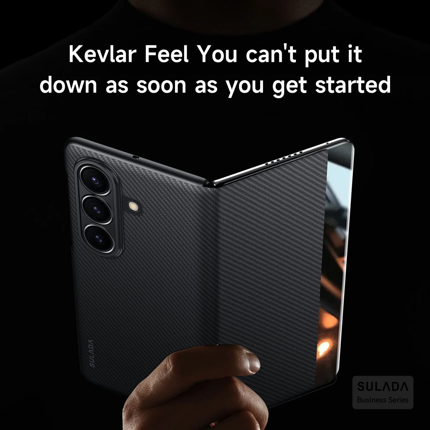 Carbon Fiber Magsafe Flip Case for Z Fold 7/6 – Leather Business Window View