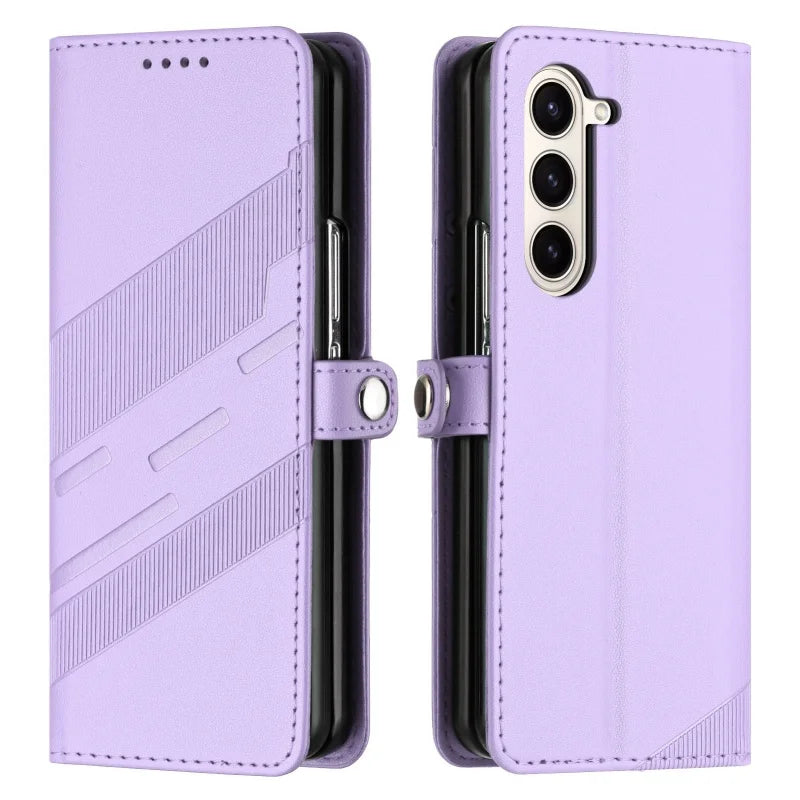 Thin Suede Leather Purse Phone Case for Samsung Galaxy Z Fold 7 6 5 4 3 Fold6 Fold5 Fold4 Fold3 Flip Stand Wallet Card Cover Bag