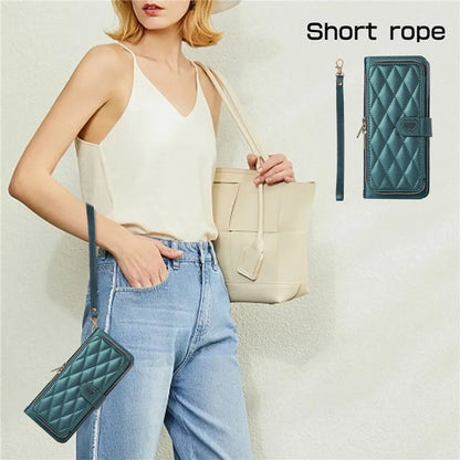 Crossbody Lanyard Zip Leather Wallet Card Phone Case for Samsung Galaxy Z Fold 7 6 5 4 3 Luxury Wrist Rope Flip Stand Cover Bag