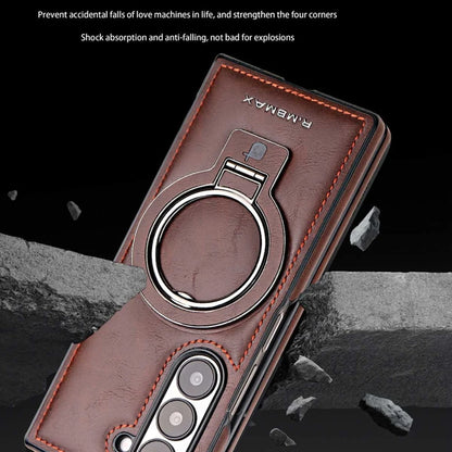 Electroplated Leather  Phone Case for Samsung Galaxy Z Fold 7 ZFold 6 5 4 3 Bracket Magnetic Wireless Charging Protective Cover