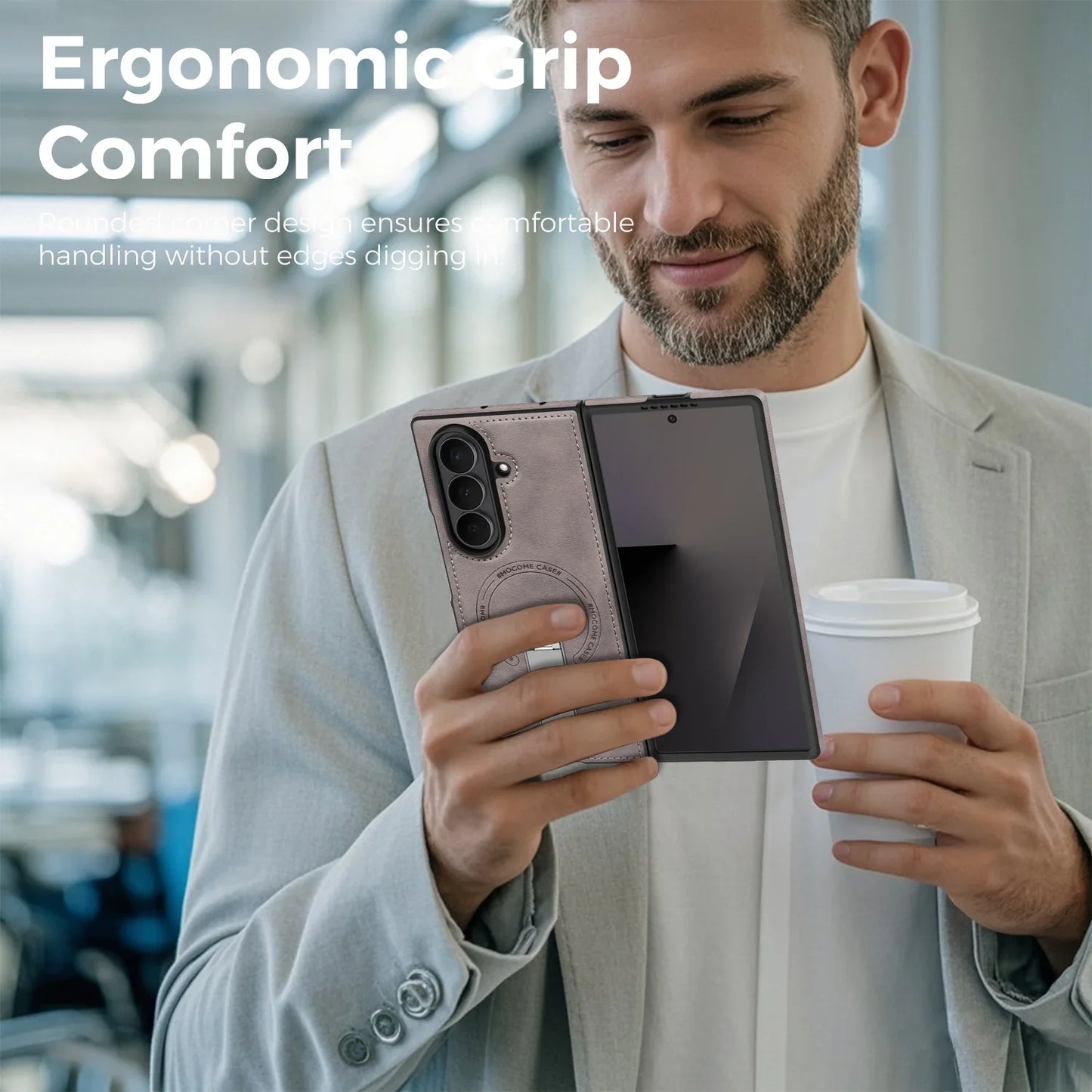 Fold 7 Strong Magnetic Phone Case for Samsung Galaxy Z Fold 7 6 5 4 3 Wireless Charging Metal Rotating Bracket Pu Leather Cover