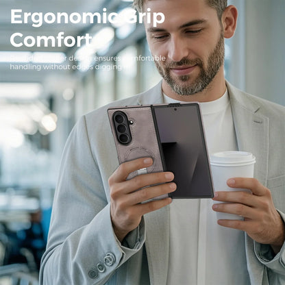 Fold 7 Strong Magnetic Phone Case for Samsung Galaxy Z Fold 7 6 5 4 3 Wireless Charging Metal Rotating Bracket Pu Leather Cover