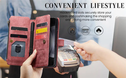 Luxury Lanyard Leather Zipper Wallet Card Phone Case For Samsung Galaxy Z Fold 7 6 5 4 Fold6 Fold5 Fold4 Purse Flip Stand Cover