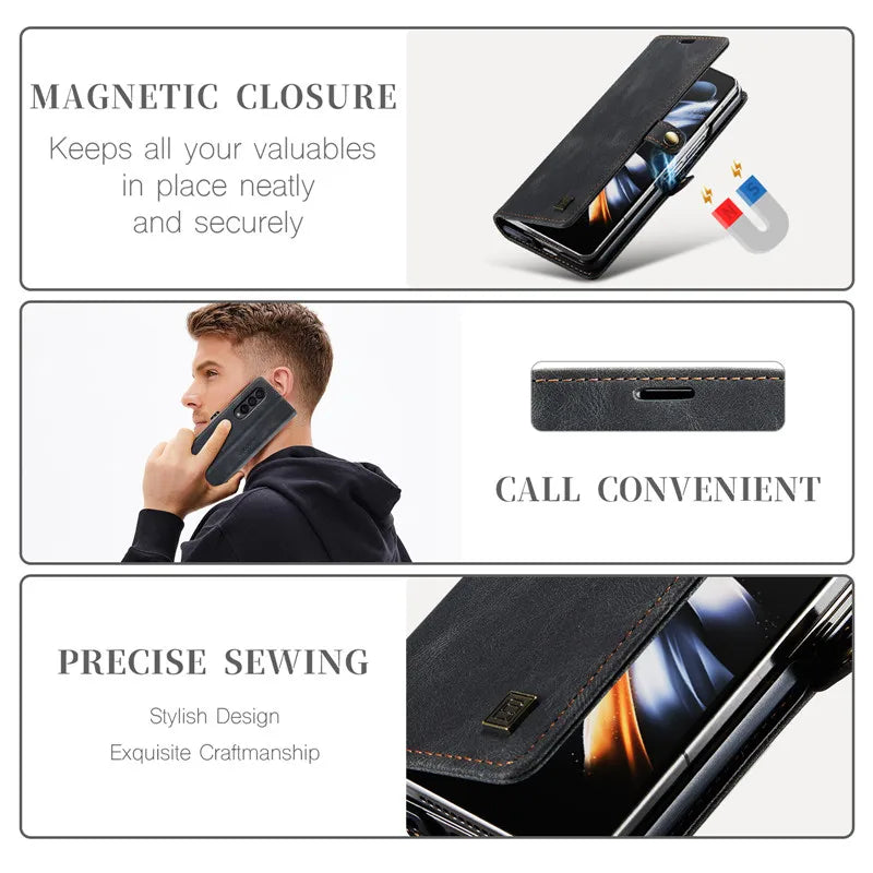 Retor Magnetic Leather Wallet Card Slots Phone Case for Samsung Galaxy Z Fold 7 6 5 4  Fold6 Fold5 Fold4 Flip Stand Cover Bag