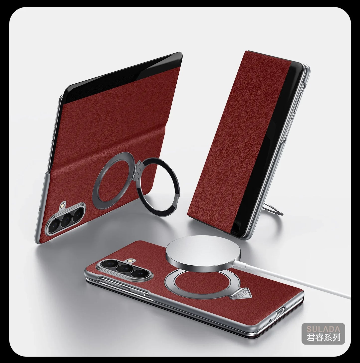 Genuine Cowhide Leather Phone Case for Samsung Galaxy Z Fold 7 Fold7 Wireless Charging Magnetic Attraction Bracket Flip Cover