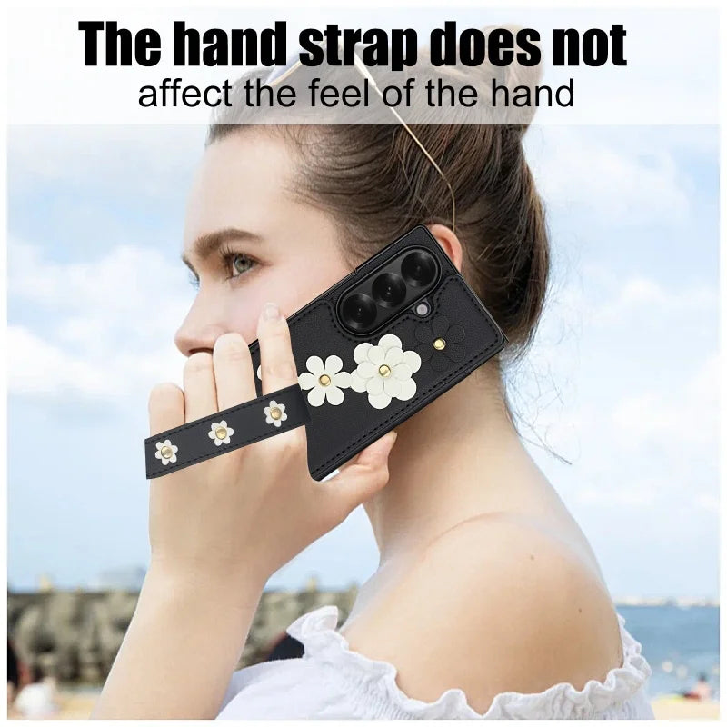 Long Lanyard Leather Wallet Card Slot Phone Case for Samsung Galaxy Z Fold 7 6 5 4 Wrist Strap Flip Purse Holder Cover Back Bag