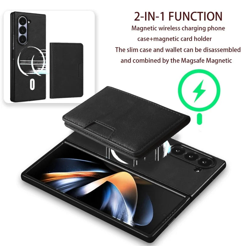 MagSafe Wireless Charging Leather Purse Phone Case For Samsung Galaxy Z Fold 7 6 5 4 3 Fold7 Fold6 Fold5 Flip Wallet Card Cover