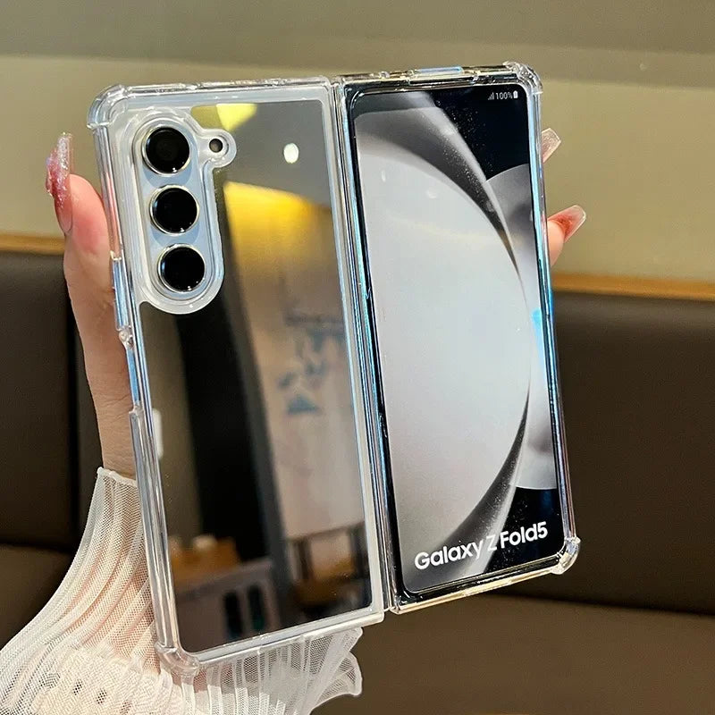 Samsung fold 7 Mirror Make Up Acrylic Airbag Bumper Case for Samsung Galaxy Z Fold 7 6 5 4 3 ZFold Hard Shockproof Ins Cover