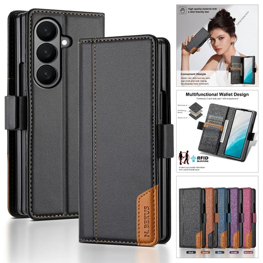 Luxury Magnetic Anti-theft Brush Leather Wallet Card Slot Phone Case for Samsung Galaxy Z Fold 7 6 5 4 3 Purse Holder Cover Etui
