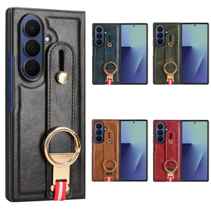 Samsung Galaxy Z Fold 7 New Anti-Shock Business Leather Wristband Cover Case For Samsung ZFold7 Non-Slip Protective Case