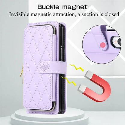 Crossbody Lanyard Zip Leather Wallet Card Phone Case for Samsung Galaxy Z Fold 7 6 5 4 3 Luxury Wrist Rope Flip Stand Cover Bag