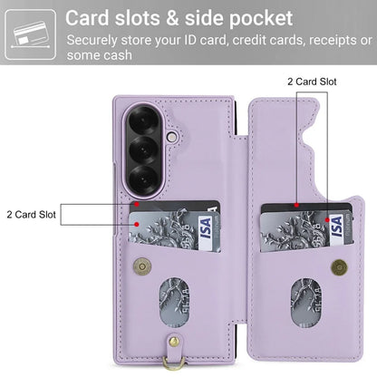 Long Lanyard Leather Wallet Card Slot Phone Case for Samsung Galaxy Z Fold 7 6 5 4 Wrist Strap Flip Purse Holder Cover Back Bag