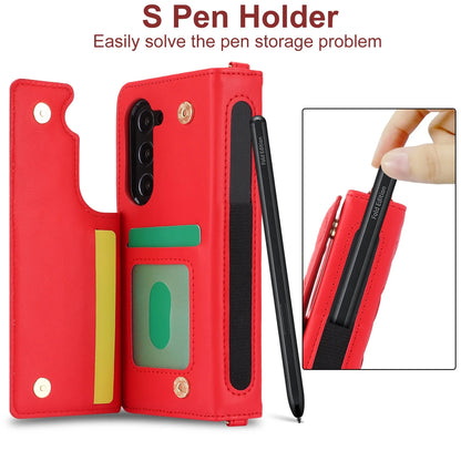 Ring Leather Zipper Wallet Card Slot Phone Case for Samsung Galaxy Z Fold 7 6 5 4 3 Shock Proof Flip Purse Holder Cover Hoesje