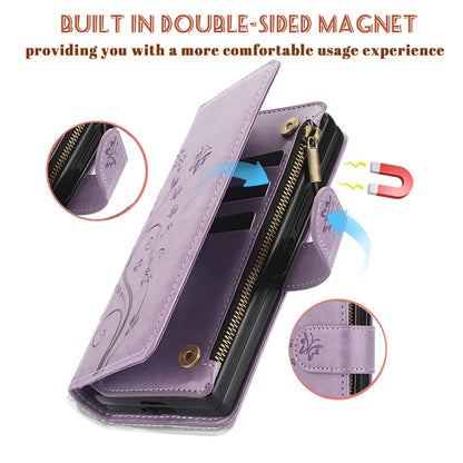 Lanyard Leather Zipper Wallet Multi Card Phone Case for Samsung Galaxy Z Fold 7 6 5 4 3 Fold6 Fold5 Fold4 Fold3 Flip Stand Cover