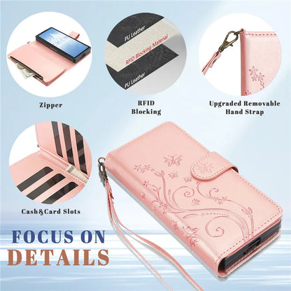 Lanyard Leather Zipper Wallet Multi Card Phone Case for Samsung Galaxy Z Fold 7 6 5 4 3 Fold6 Fold5 Fold4 Fold3 Flip Stand Cover