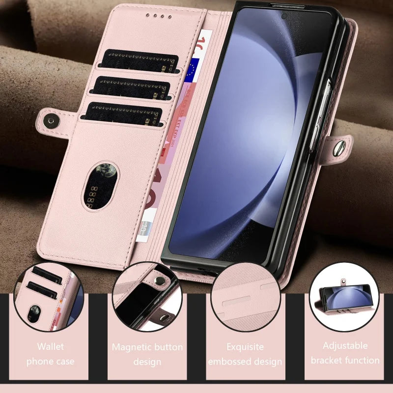 Thin Suede Leather Purse Phone Case for Samsung Galaxy Z Fold 7 6 5 4 3 Fold6 Fold5 Fold4 Fold3 Flip Stand Wallet Card Cover Bag