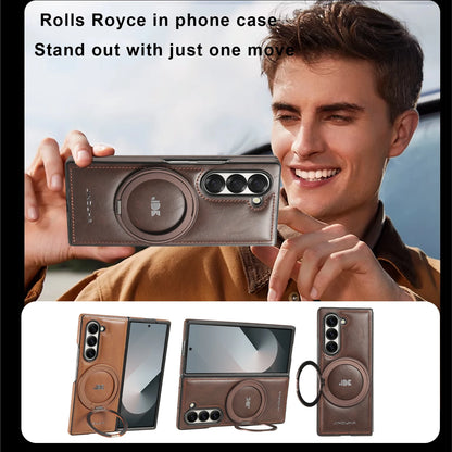 Z Fold7 Magnetic Electroplated Bracket Leather Flip Moblie Phone Case for Samsung Galaxy Z Fold 6 5 4 3 Protective Hard Cover