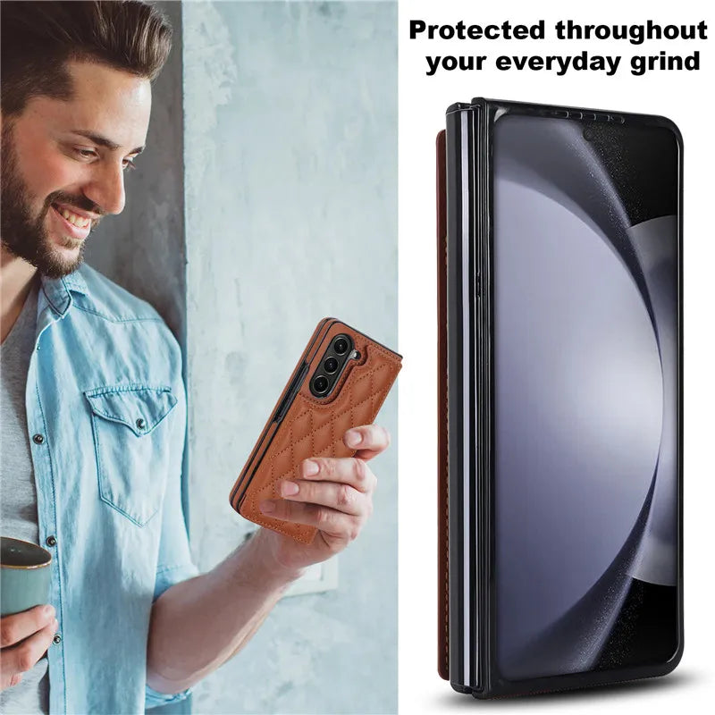 Leather Wallet Card Phone Case for Samsung Galaxy Z Fold 6 5 4 3 Fold6 Fold5 Fold4 Fold3 Shockproof Flip Stand Cover Hoesje Etui