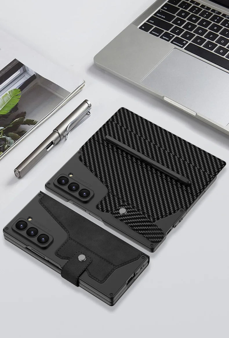 Fold 7 Card Holder Screen Film&Phone Case for Samsung Galaxy Z Fold 7 6 Pen Slot Magnetic Buckle Wallet Pu Leather+Pc Hard Cover
