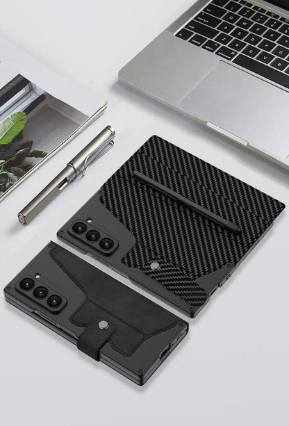 Fold 7 Card Holder Screen Film&Phone Case for Samsung Galaxy Z Fold 7 6 Pen Slot Magnetic Buckle Wallet Pu Leather+Pc Hard Cover