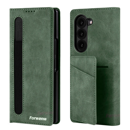 Forwenw Luxury Card Bag Holder Leather Case for Galaxy Z Fold 7 Fold 6 Fold 5 Fold 4 Fold 3 Pen Slot Holder Folding Cover Funda