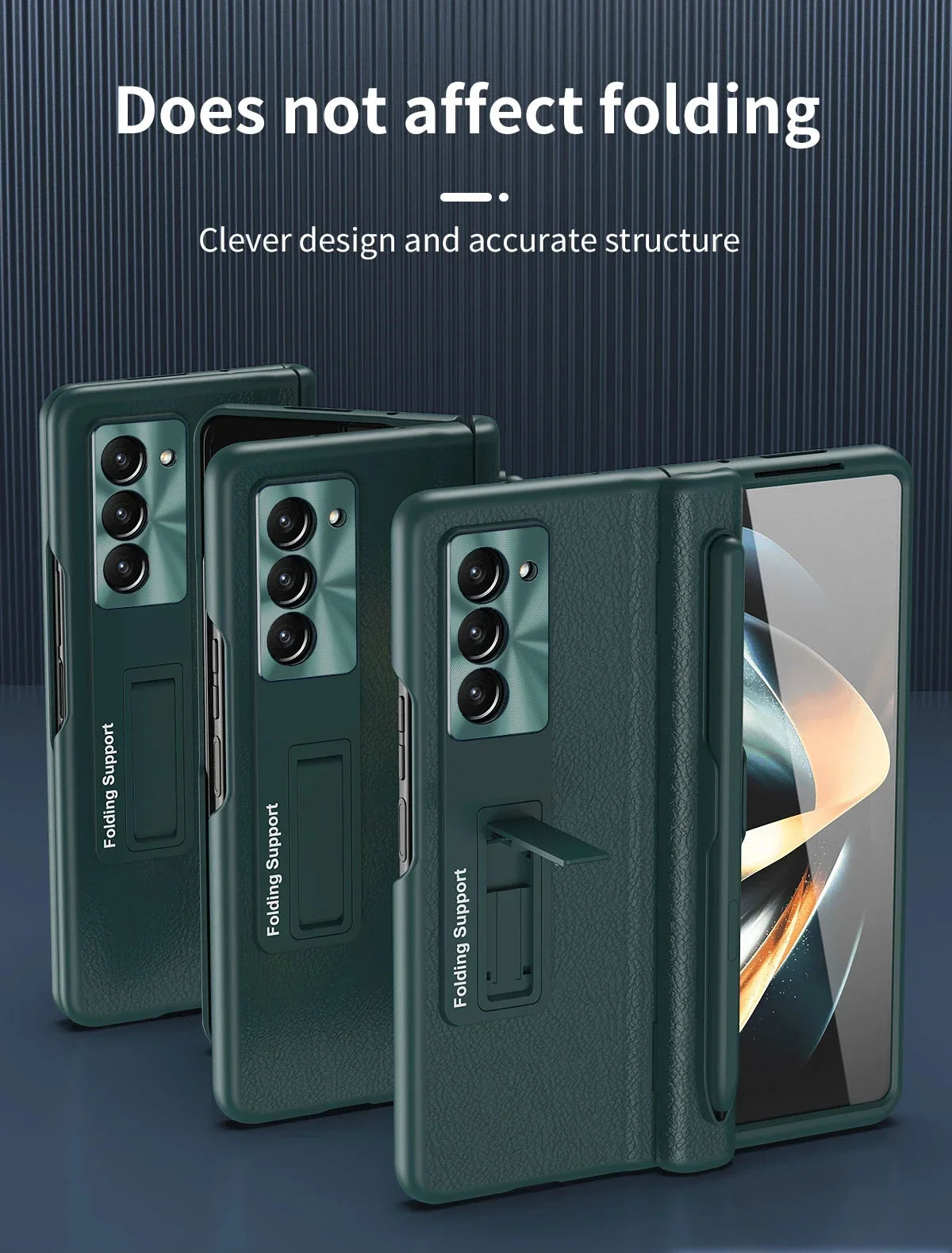 With Touch Pen Case For Samsung Galaxy Z Fold 5 Leather Hinge Fold 6 4 3 Screen Protector Tempered Film Folding Kickstand Cover