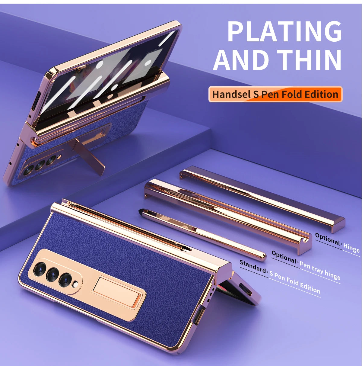 Coque With S Pen Plating Leather Case For Samsung Galaxy Z Fold 7 6 5 4 360 Full Protection Tempered Glass Kickstand Phone Cover
