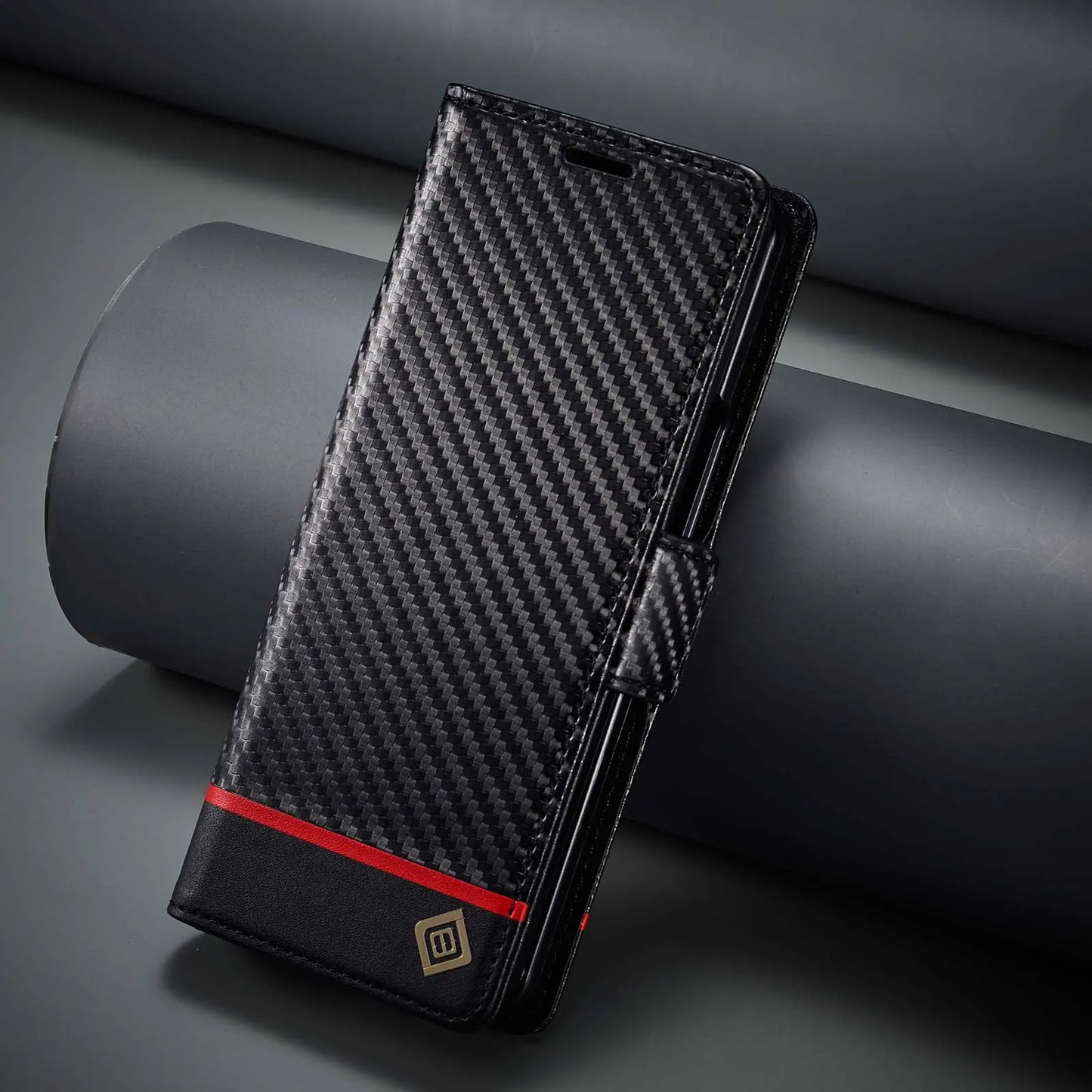 ZFold 7 Carbon Fiber Texture Phone Case for Samsung Galaxy Z Fold 7 6 5 4 3 W23 W22 5G Buckle Pu Leather Card Slot Holder Wallet