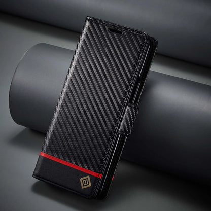 ZFold 7 Carbon Fiber Texture Phone Case for Samsung Galaxy Z Fold 7 6 5 4 3 W23 W22 5G Buckle Pu Leather Card Slot Holder Wallet