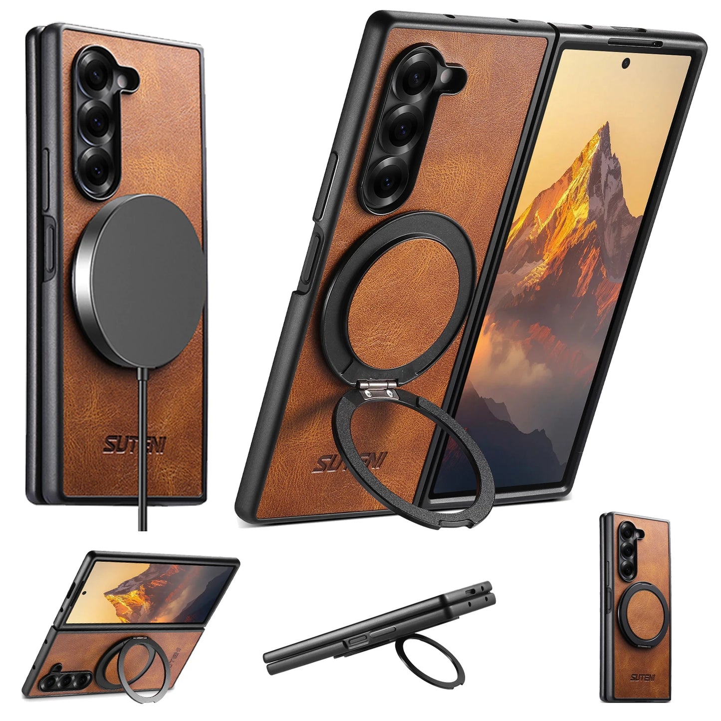 Oil Wax Leather Flip Phone Case for Samsung Galaxy Z Fold 7 Zfold6 5 Magnetic Wireless Charging Hardware Ring Bracket Back Cover