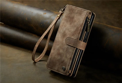 Luxury Lanyard Leather Zipper Wallet Card Phone Case For Samsung Galaxy Z Fold 7 6 5 4 Fold6 Fold5 Fold4 Purse Flip Stand Cover