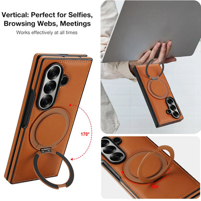 Magnetic Leather Ring Kickstand Case