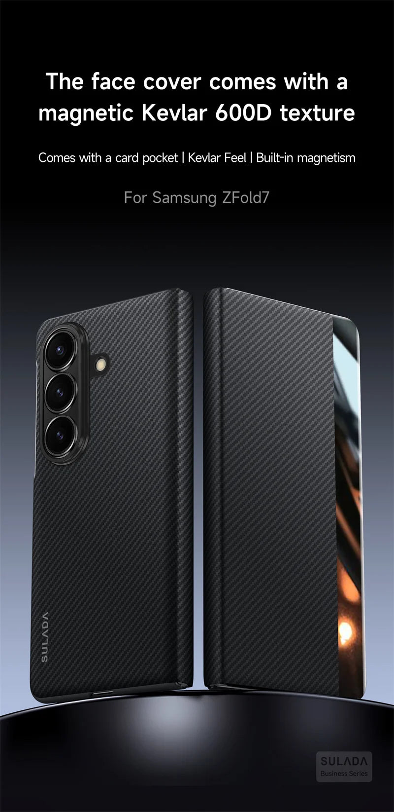 Carbon Fiber Magsafe Flip Case for Z Fold 7/6 – Leather Business Window View