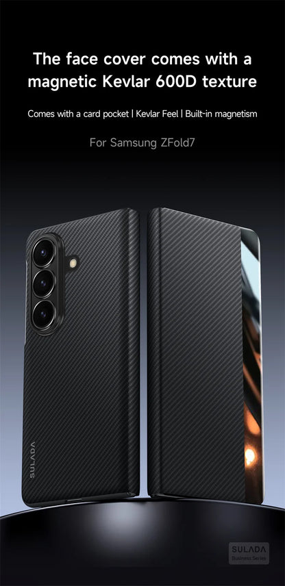 Carbon Fiber Magsafe Flip Case for Z Fold 7/6 – Leather Business Window View