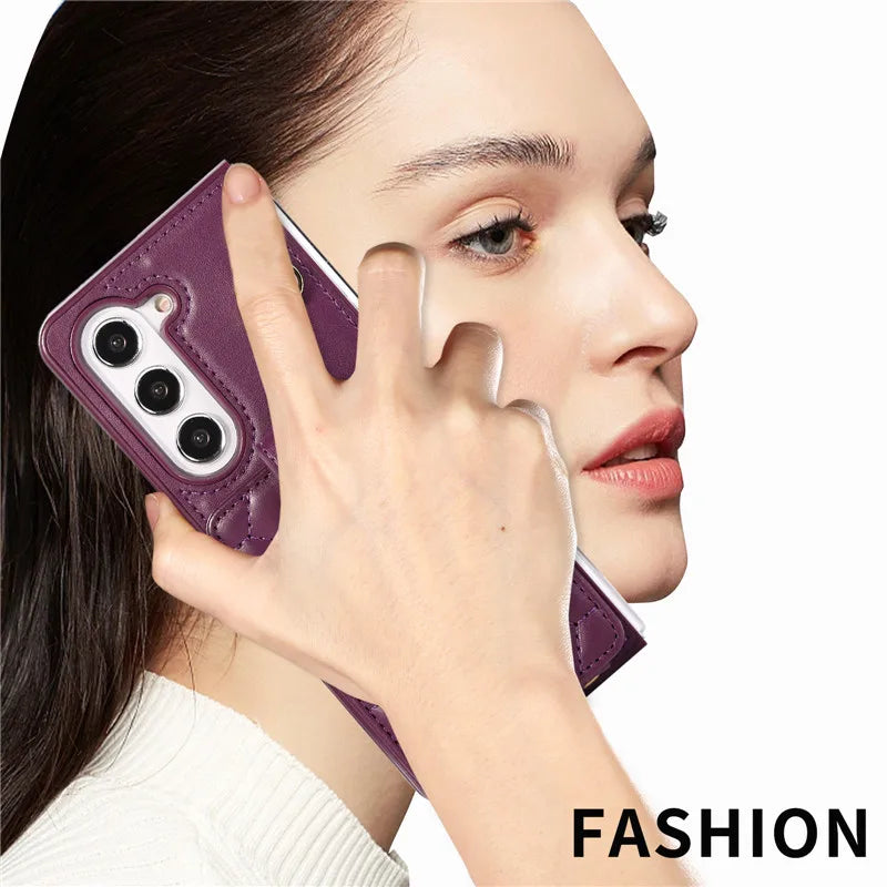 Crossbody Lanyard Leather Phone Case for Samsung Galaxy Z Fold 6 5 4 3 Fold6 Fold5 Fold4 Fold3 Wrist Rope Wallet Card Cover Etui