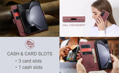 CaseMe Retor Leather Wallet Card Slot Phone Case for Samsung Galaxy Z Fold 7 6 5 4 Fold5 Fold6 Shockproof Flip Stand Cover Coque