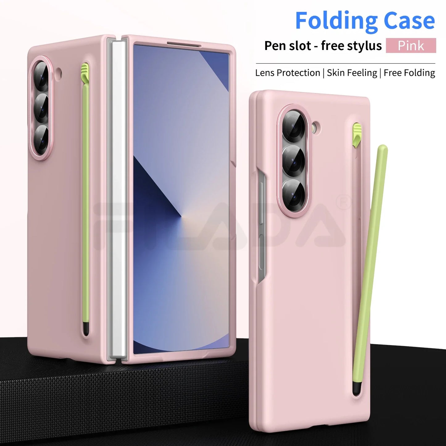 For Samsung Galaxy Z Fold 6 5 4 3 Case Color Skin Friendly Matte Elastic Pen Optional with Tempered Film Shockproof Hard Cover