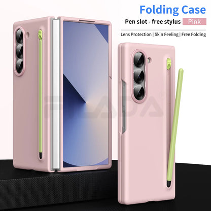 For Samsung Galaxy Z Fold 6 5 4 3 Case Color Skin Friendly Matte Elastic Pen Optional with Tempered Film Shockproof Hard Cover