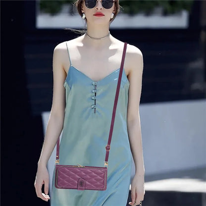 Crossbody Lanyard Zip Leather Wallet Card Phone Case for Samsung Galaxy Z Fold 7 6 5 4 3 Luxury Wrist Rope Flip Stand Cover Bag