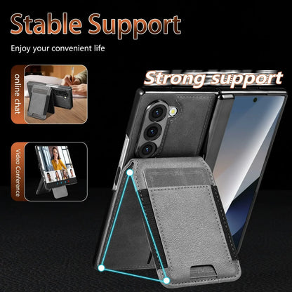 Stable Support Leather Magnetic Wallet Case for Samsung Galaxy Z Fold 7 ZFold 6 5 4 3 Tempered Glass with Hinge Protection Cover