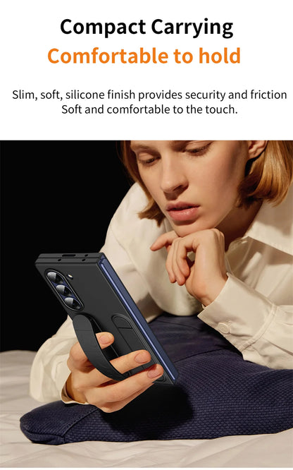 Luxury Wristband Invisible Bracket Case for Samsung Galaxy Z Fold 6 5 4 3 7 fold6 Hand Wrist Strap Folding Stand Silicone Cover