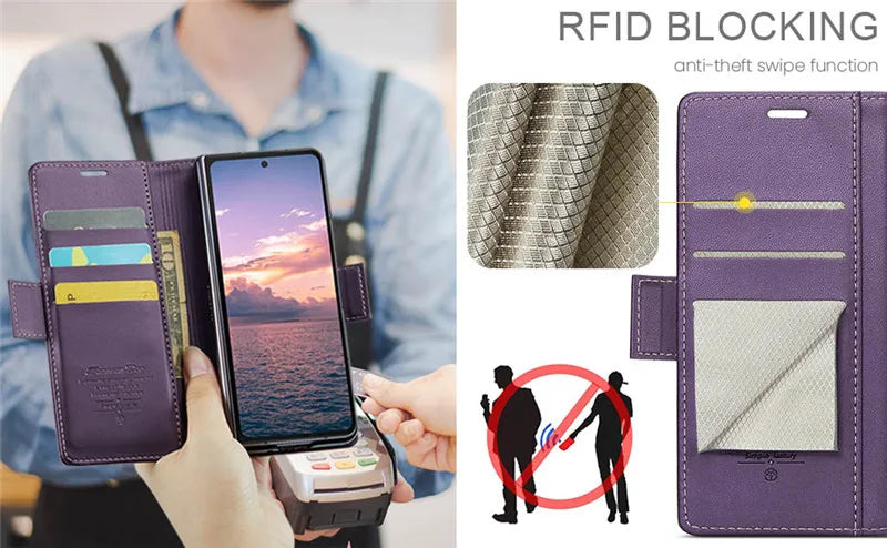 Luxury Magnetic Leather Wallet Multi Card Phone Case for Samsung Galaxy Z Fold 7 6 5 Fold6 Fold5 Shockproof Stand Cover Back Bag