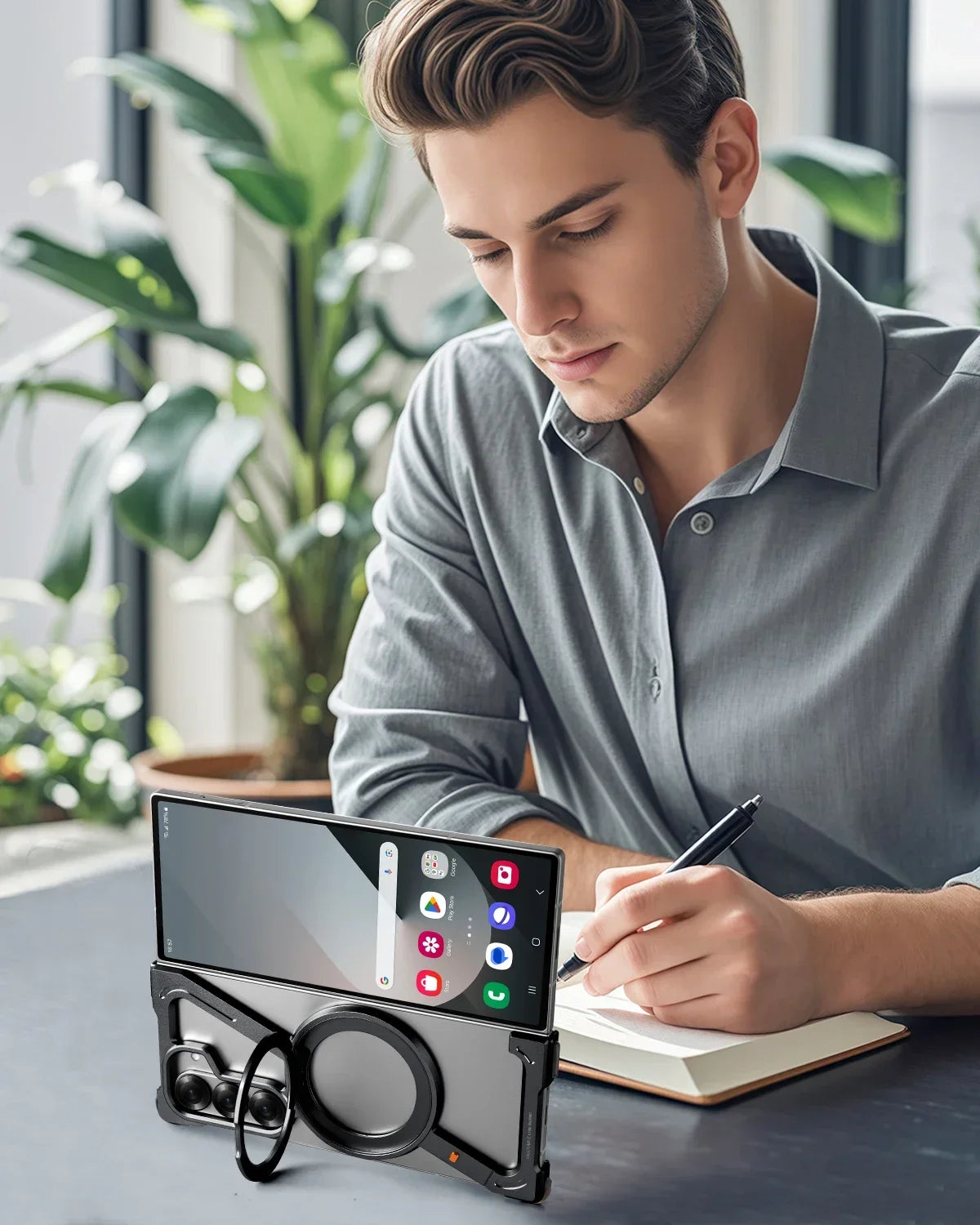 Oatsbasf Magnetic Phone Case for Samsung Galaxy Z Fold 6 5 Metal Slim Phone Protective Cover Shell with 360° Rotatable Stand