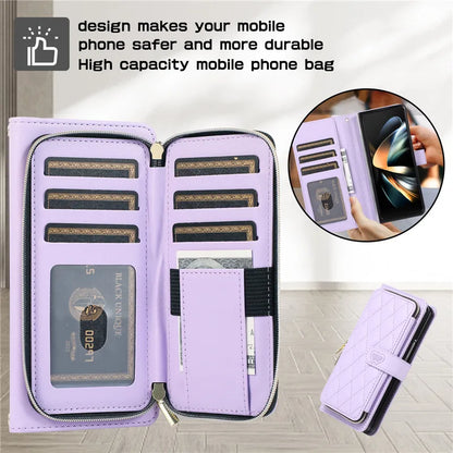 Crossbody Lanyard Zip Leather Wallet Card Phone Case for Samsung Galaxy Z Fold 7 6 5 4 3 Luxury Wrist Rope Flip Stand Cover Bag