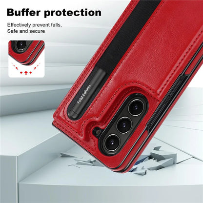 Pen Slot Leather Wallet Card Phone Case for Samsung Galaxy Z Fold 7 6 5 4 3 Fold6 Fold5 Fold4 Fold3 Retor Flip Stand Cover Etui